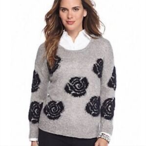 Floral Sweater CABLE & GAUGE XL Gray Black Rose
